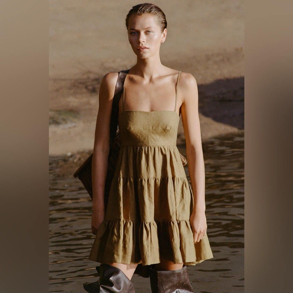 SOLD Shona Joy Lucille Tiered Mini Dress in Cumin